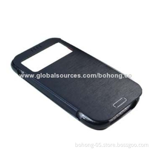 Original Imitated PU Grain with Drawing Line Grain PC Bottom Mirror Folio Case for Samsung Galaxy S3